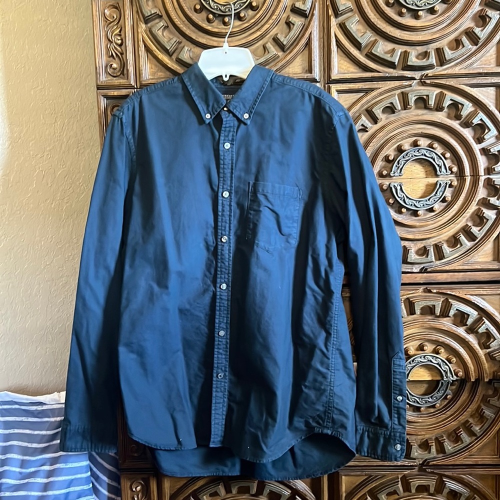 american eagle navy dress shirt slim fit
